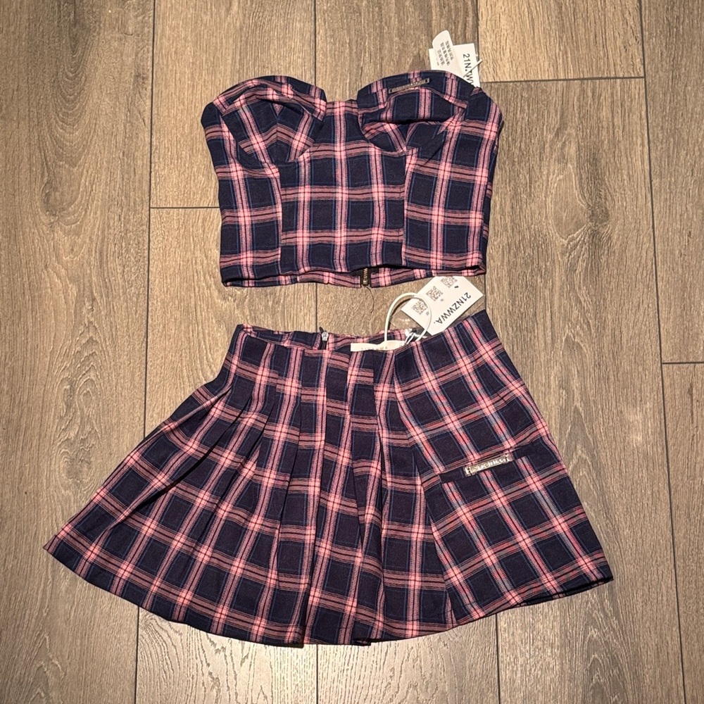 Plaid Bustier Top and Skirt Set